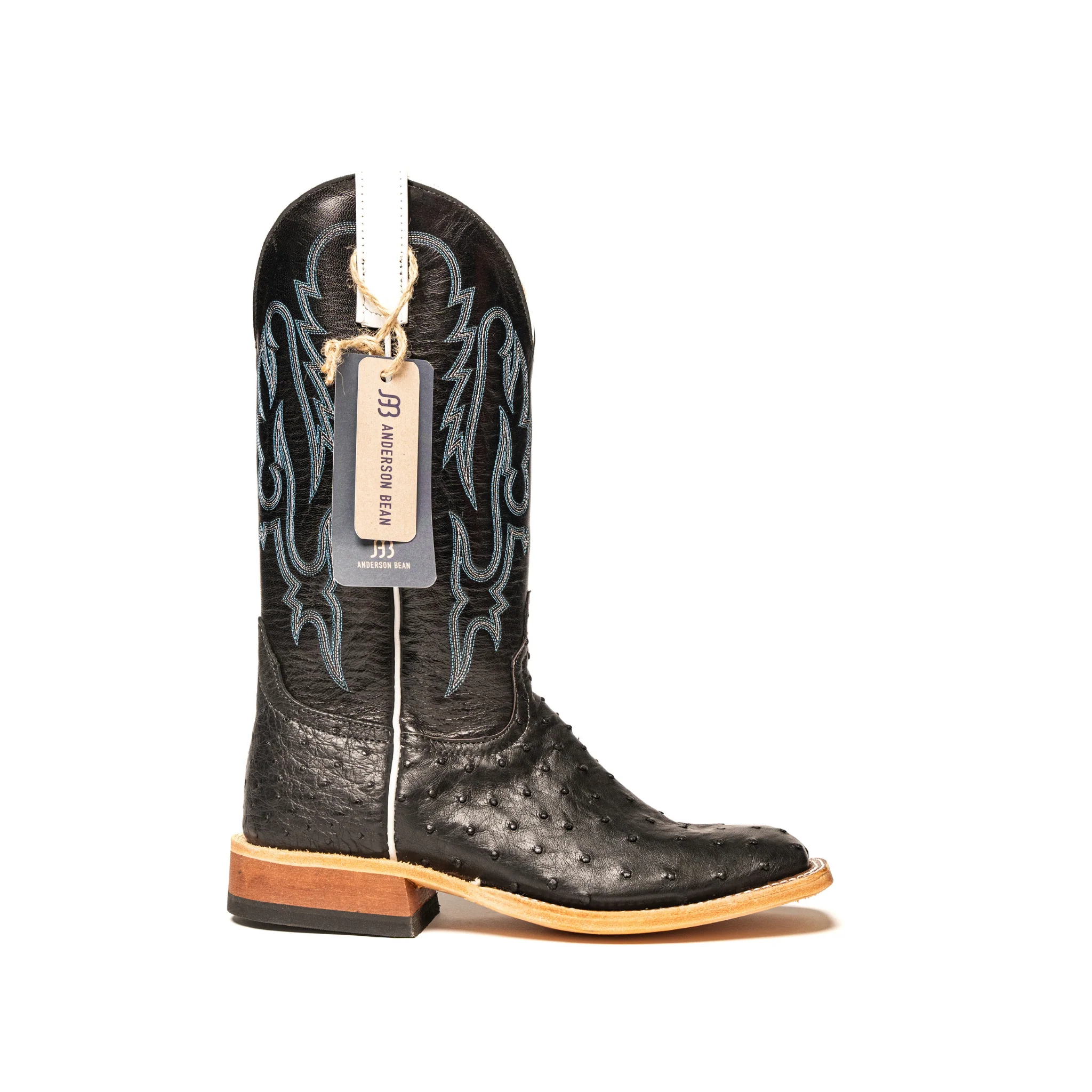Anderson Bean Black Full Quill Ostrich Square Toe Boots S3015 - Image 3