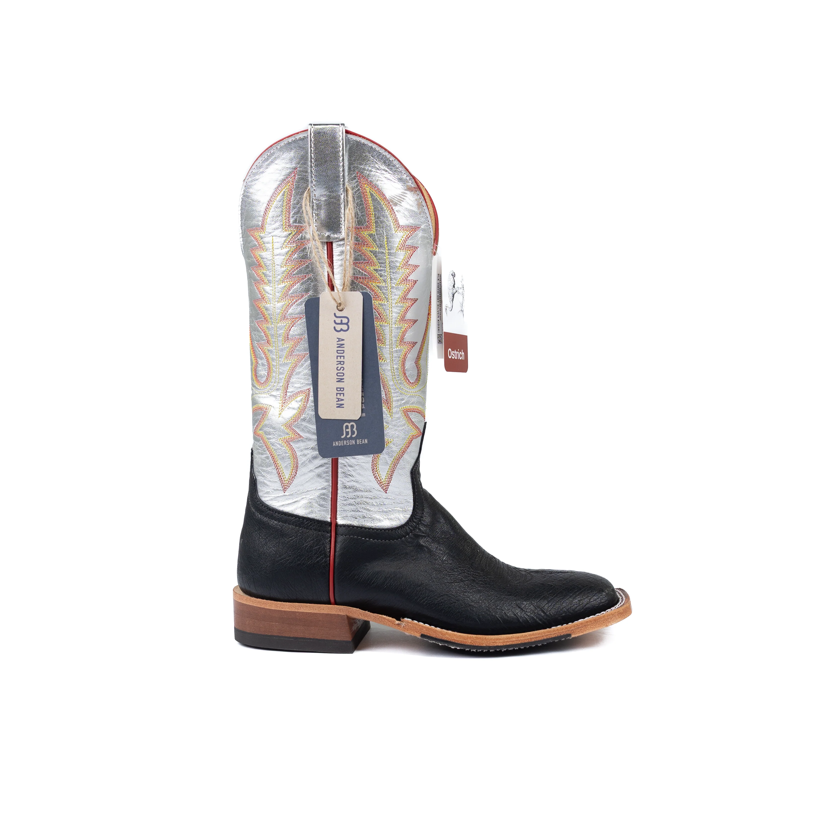 Anderson Bean Black Smooth Quill Ostrich Square Toe Boots - Image 3