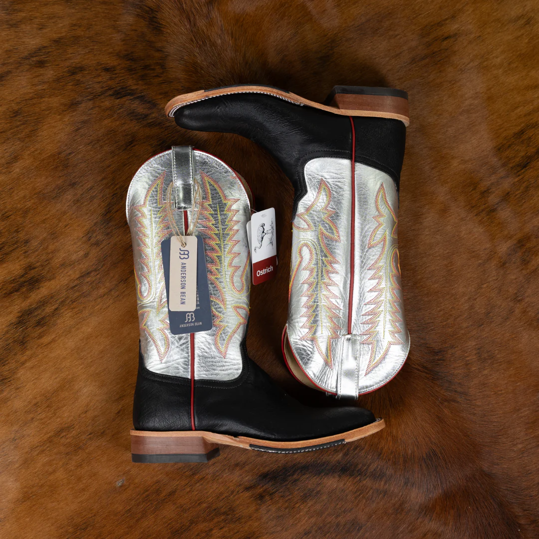 Anderson Bean Black Smooth Quill Ostrich Square Toe Boots - Image 7