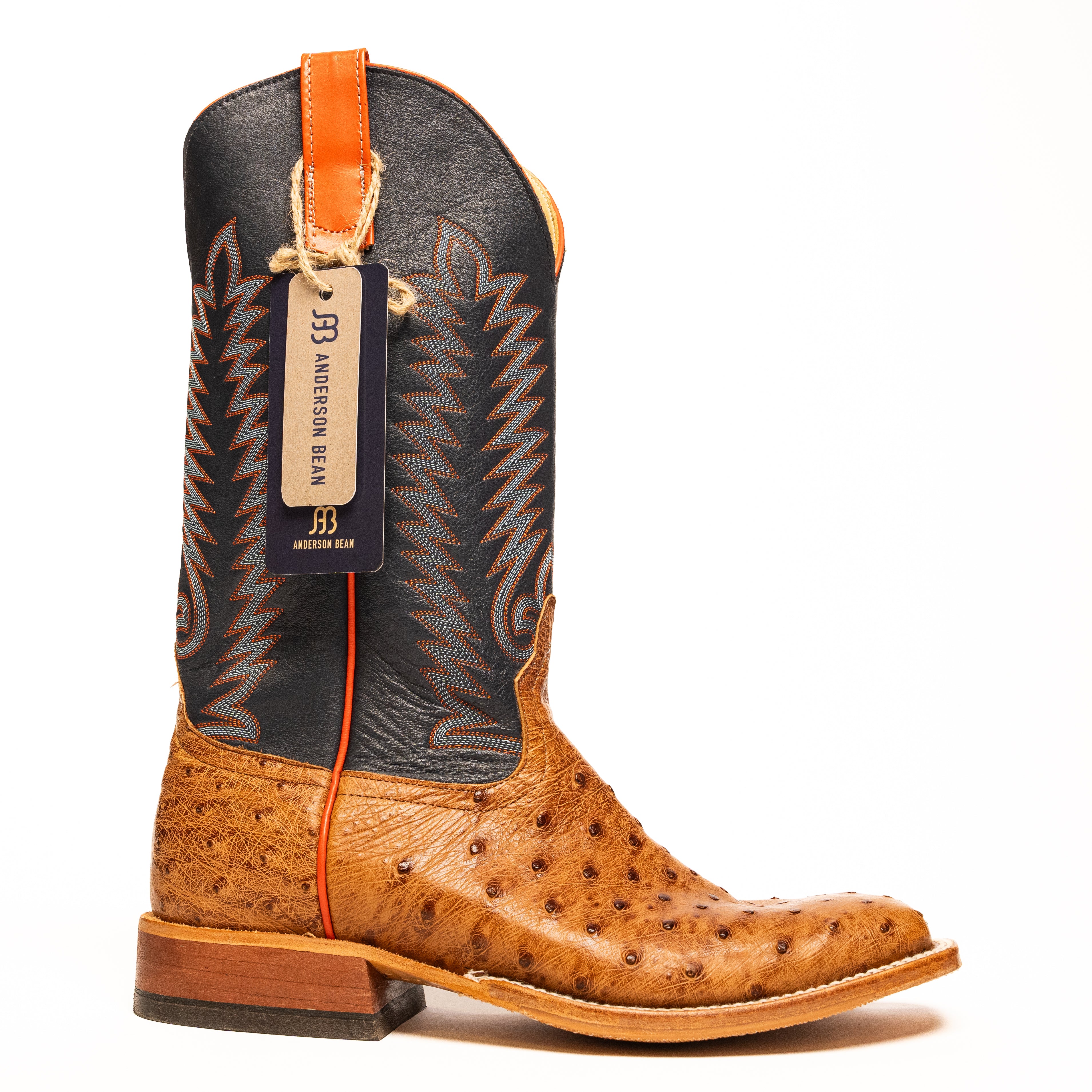 Anderson Bean Brandy Bruciato Full Quill Ostrich Square Toe Boots S3016 - Image 3