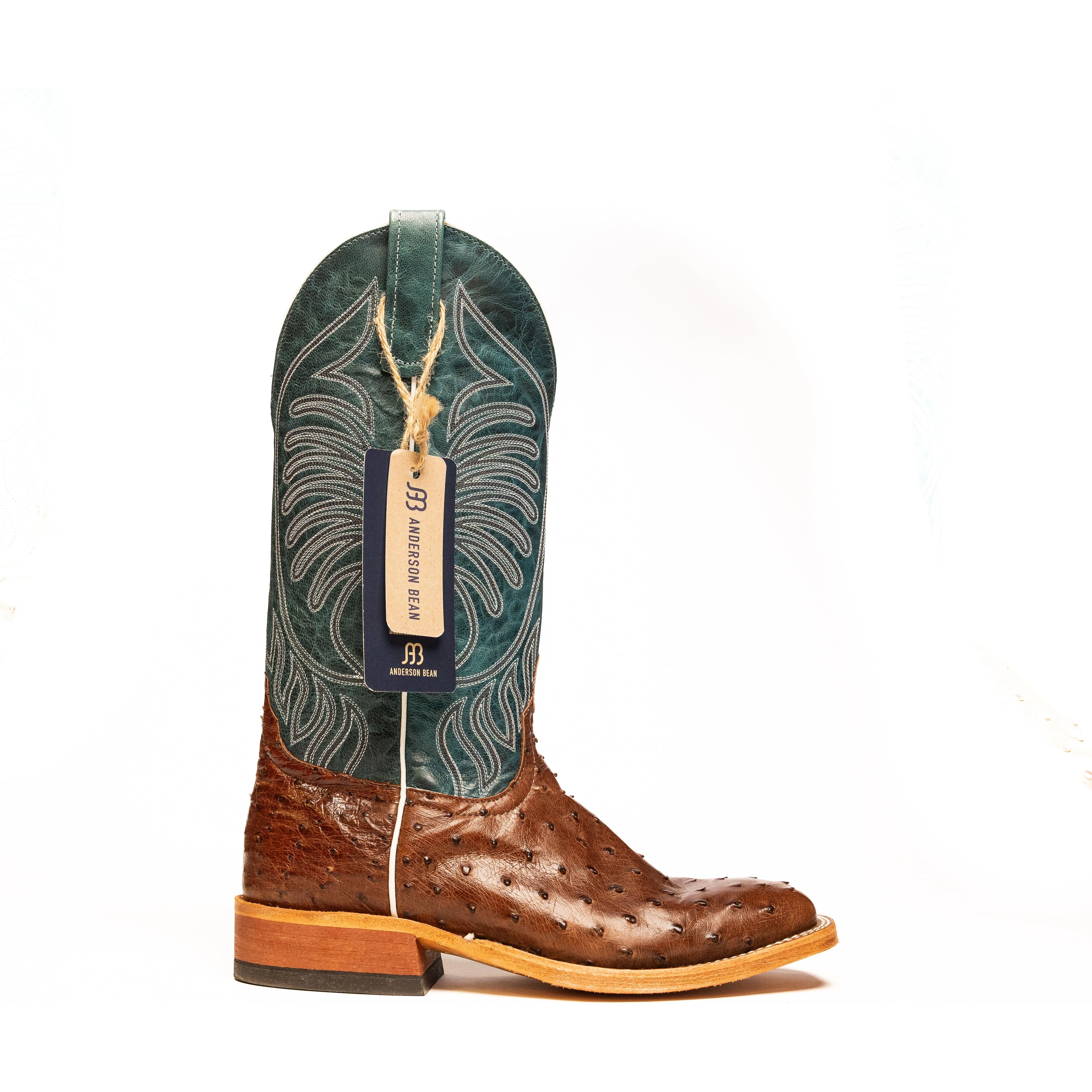 Anderson Bean Chocolate Full Quill Ostrich Square Toe Boots S3004 - Image 3