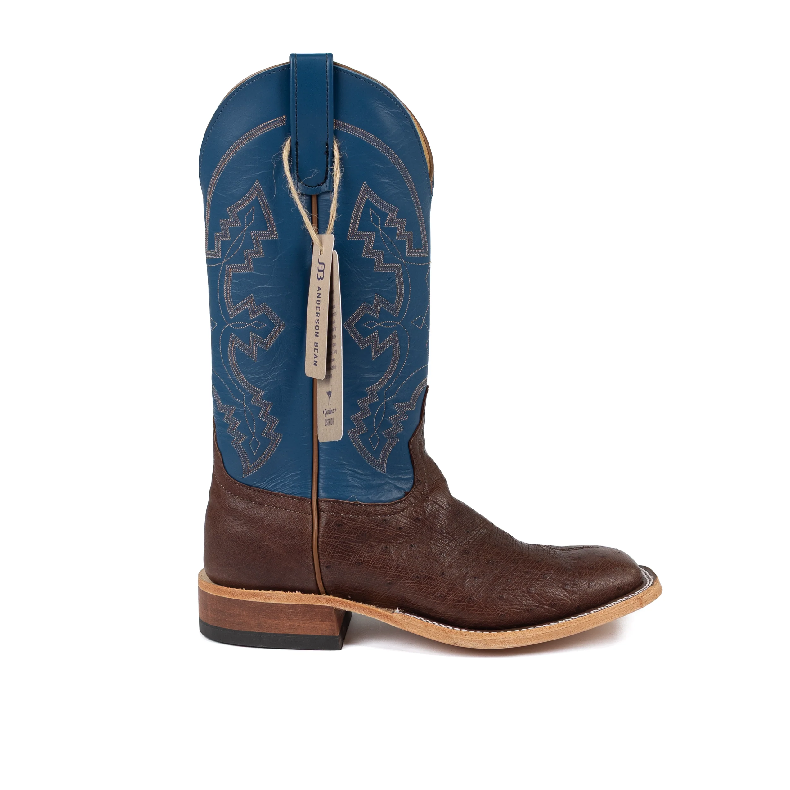 Anderson Bean Tobacco Smooth Quill Ostrich Square Toe Boots - Image 3