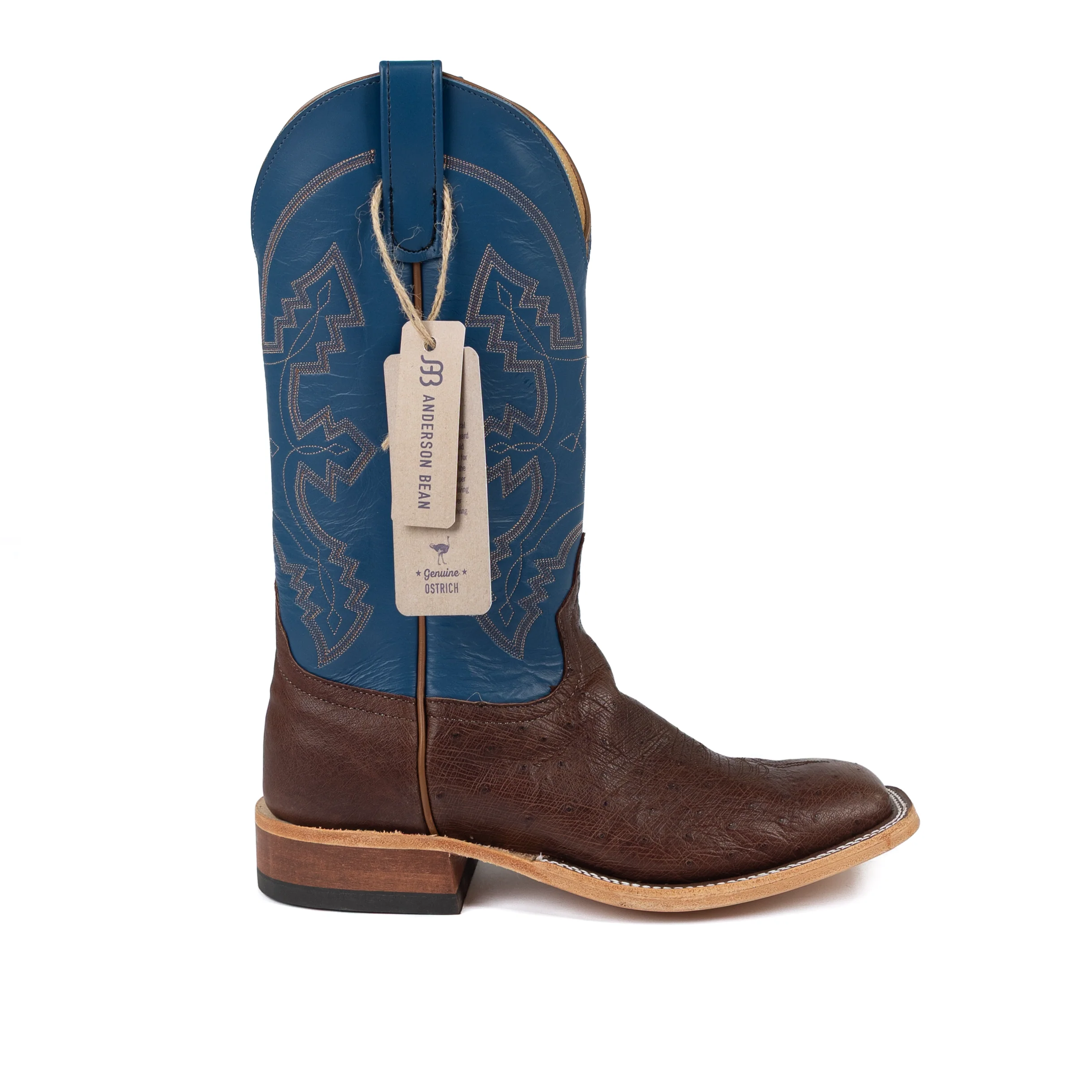 Anderson Bean Tobacco Smooth Quill Ostrich Square Toe Boots - Image 4