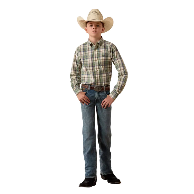 Boy's Ariat Bronze Green Plaid Pro Series Sebastian Shirt 10073634 - Image 3