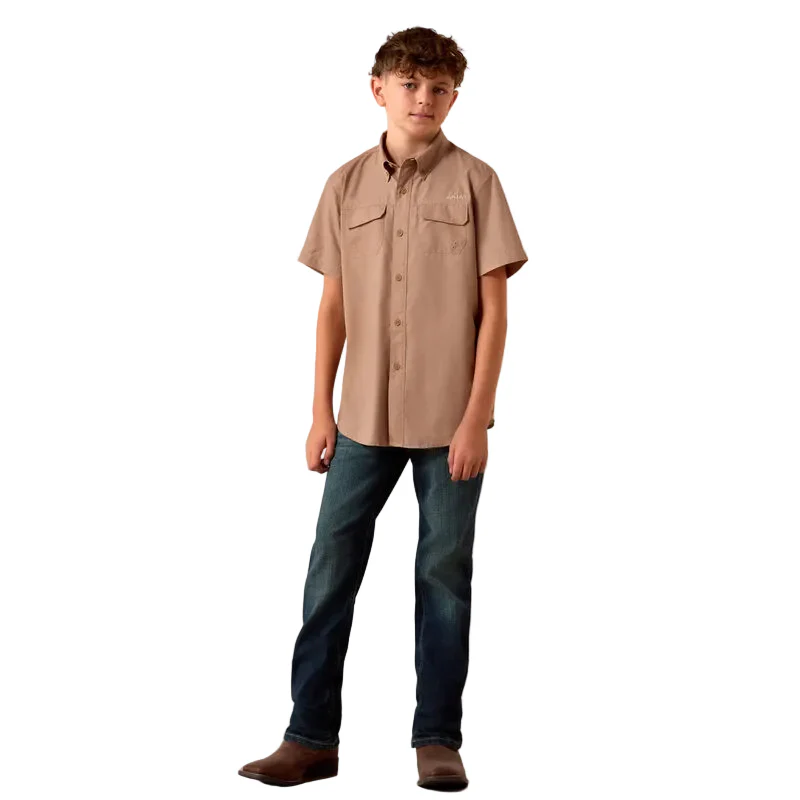 Boy's Ariat Khaki Southwest Cross Printed Vent TEK Outbound Classic Fit Shirt 10073420 - Image 3