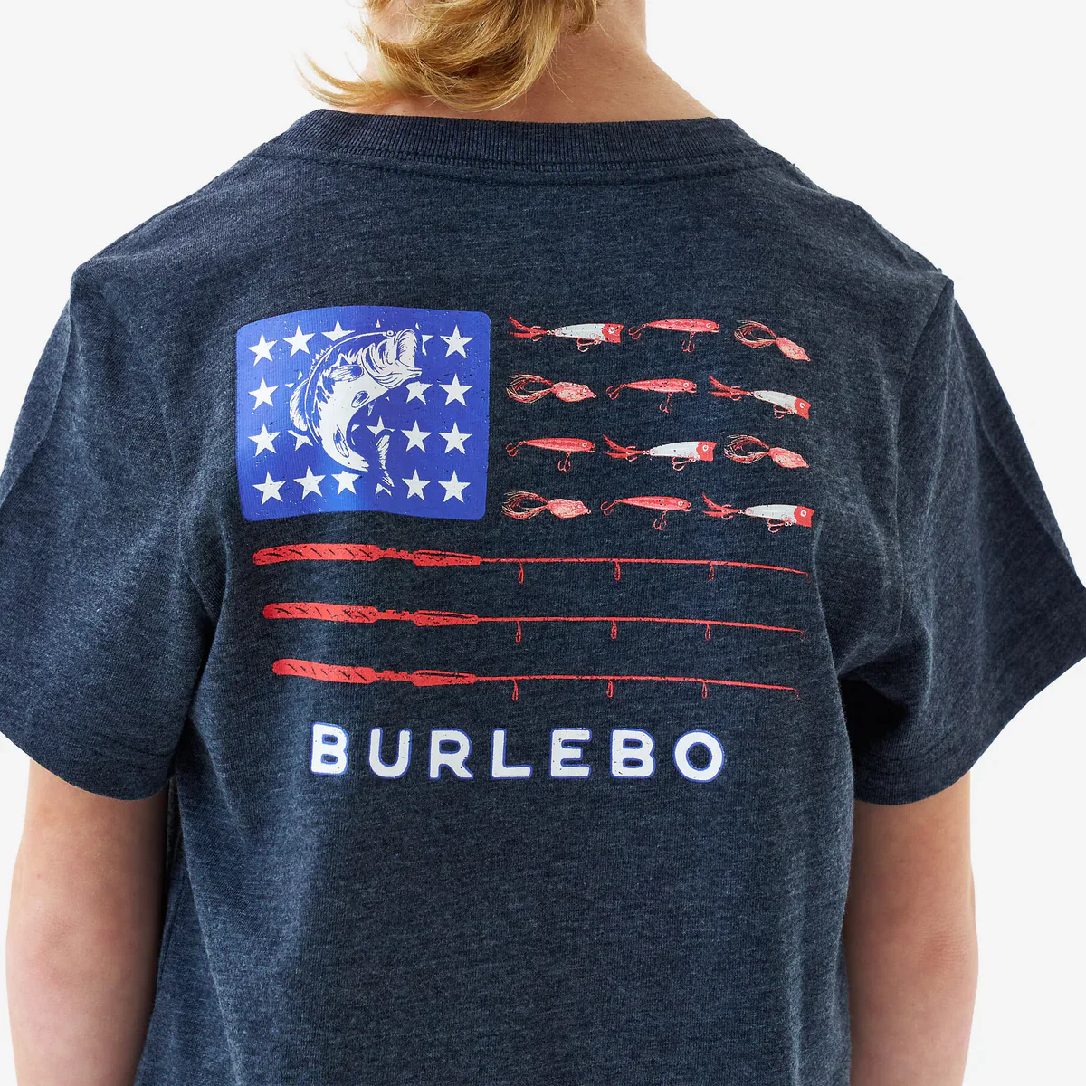 Boy's Burlebo Heather Navy Fishing USA Short Sleeve T-shirt Y-SST-FUSA-NVY - Image 3