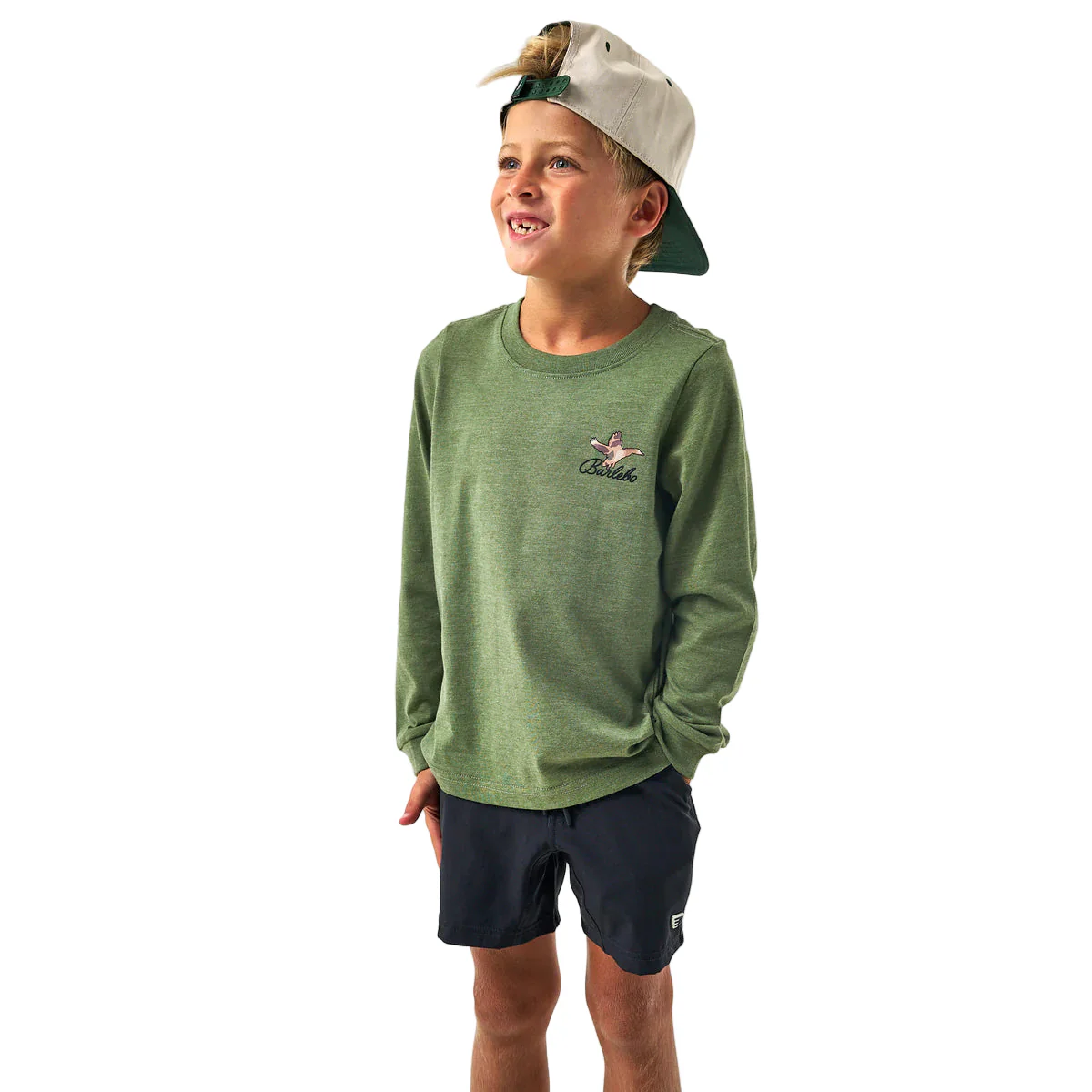 Boy's Burlebo Long Sleeve Duck Flying in Tee Olive Green Y-LST-DFI-HO - Image 2