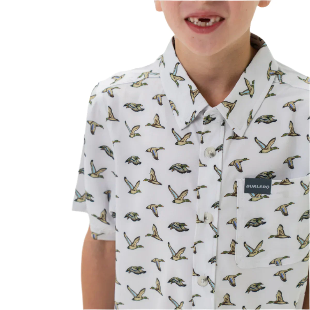 Boy's Burlebo Performance Button Up - Flying Mallard Ducks White Y-PBU-FMD - Image 3