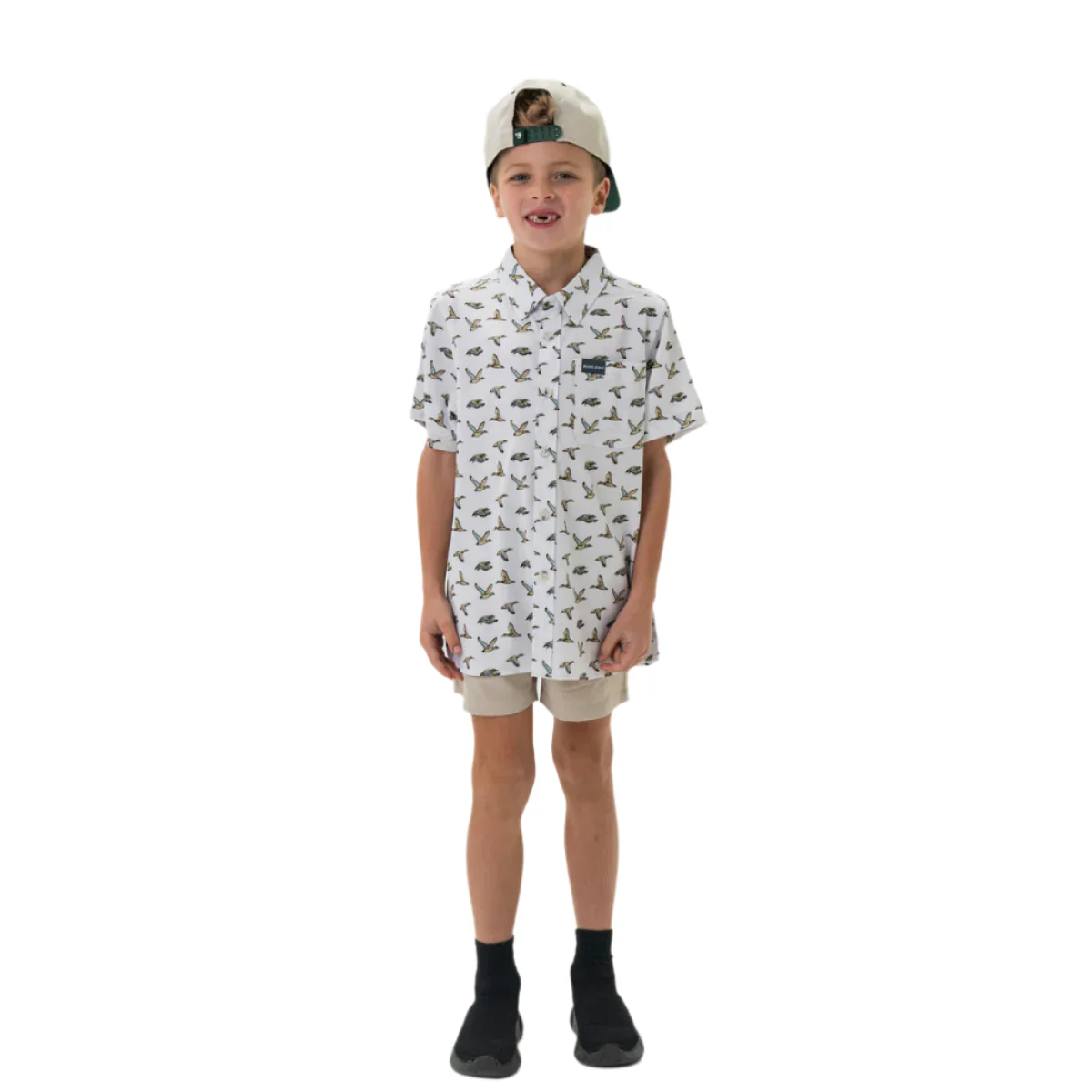 Boy's Burlebo Performance Button Up - Flying Mallard Ducks White Y-PBU-FMD - Image 4