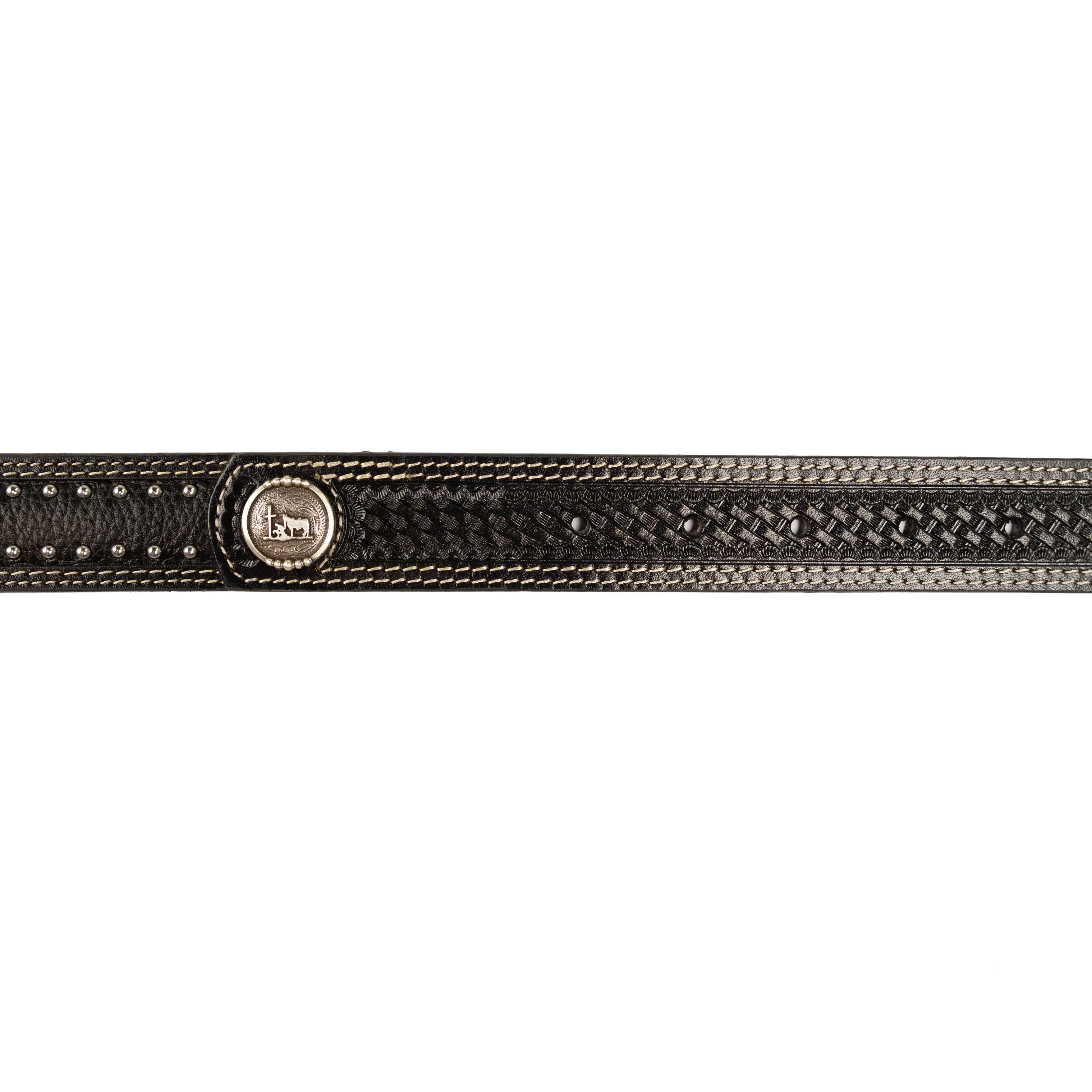 Boys Cowboy Chrome Black Leather Belt with Silver Concho 871 - Image 2