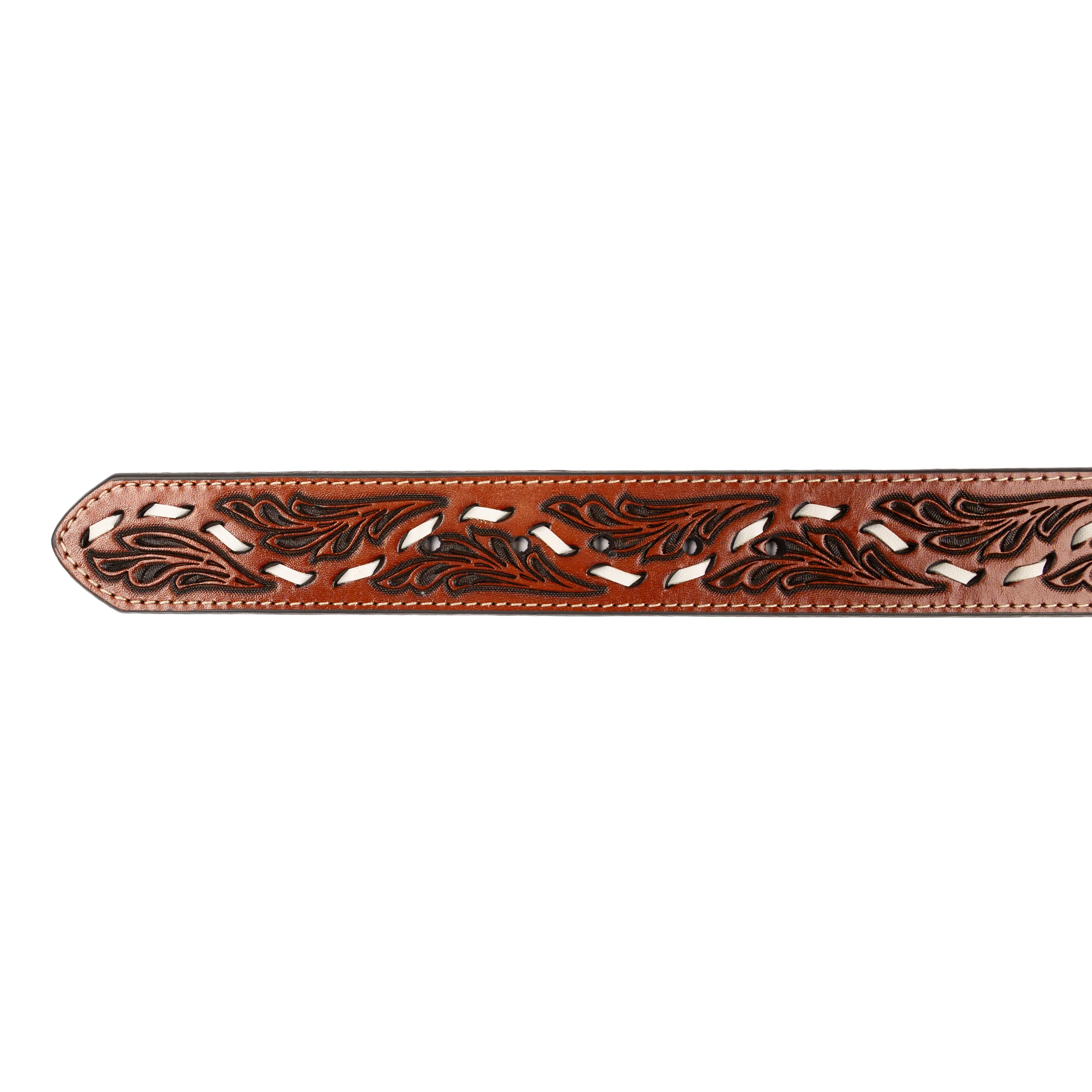 Boy's Cowboy Chrome Brown Leather Belt with Stitching 916 - Image 2