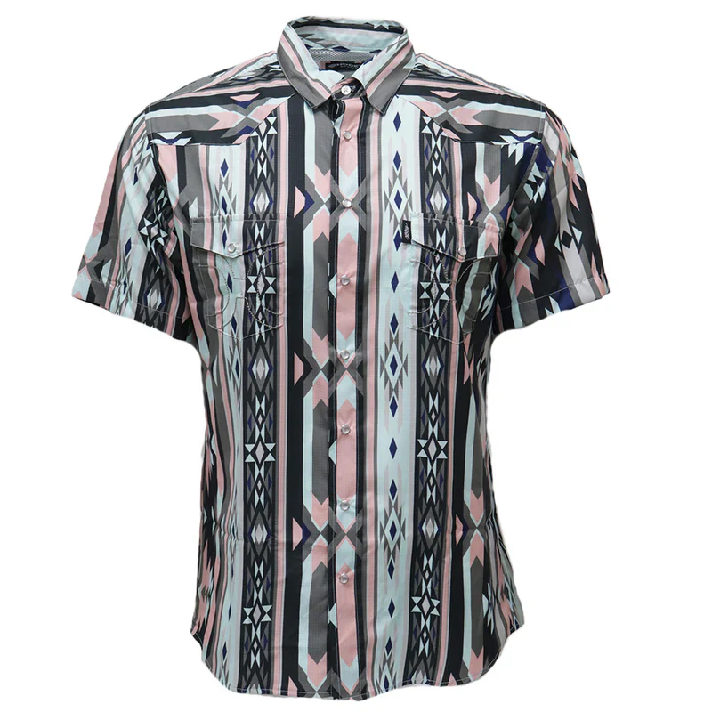 Boy's Hooey "Sol" Short Sleeve Pink Aztec Snap Shirt HT2621PKAZ-Y