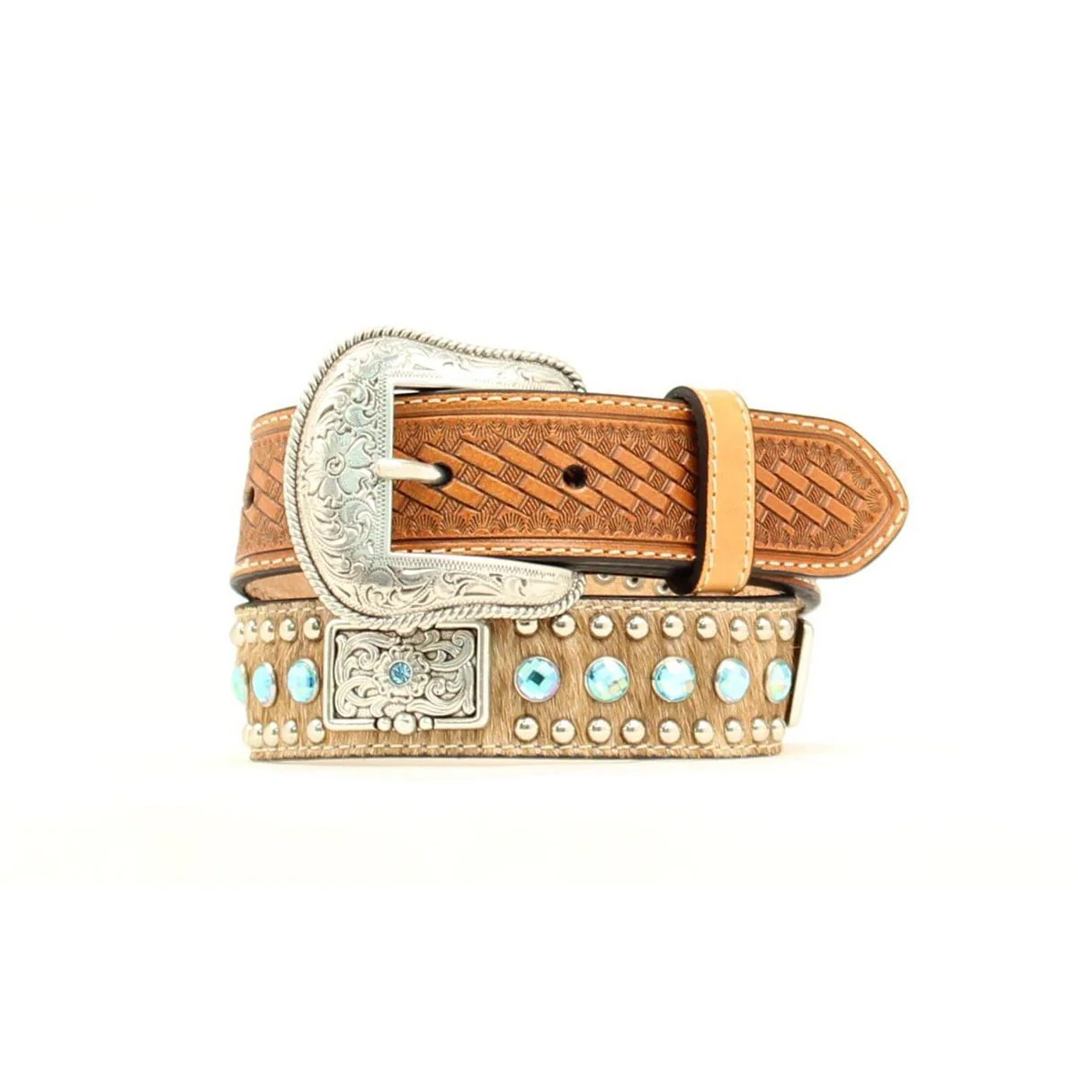 Boy's Nocona Brown Belt with Cowhide and Silver Conchos N4419302