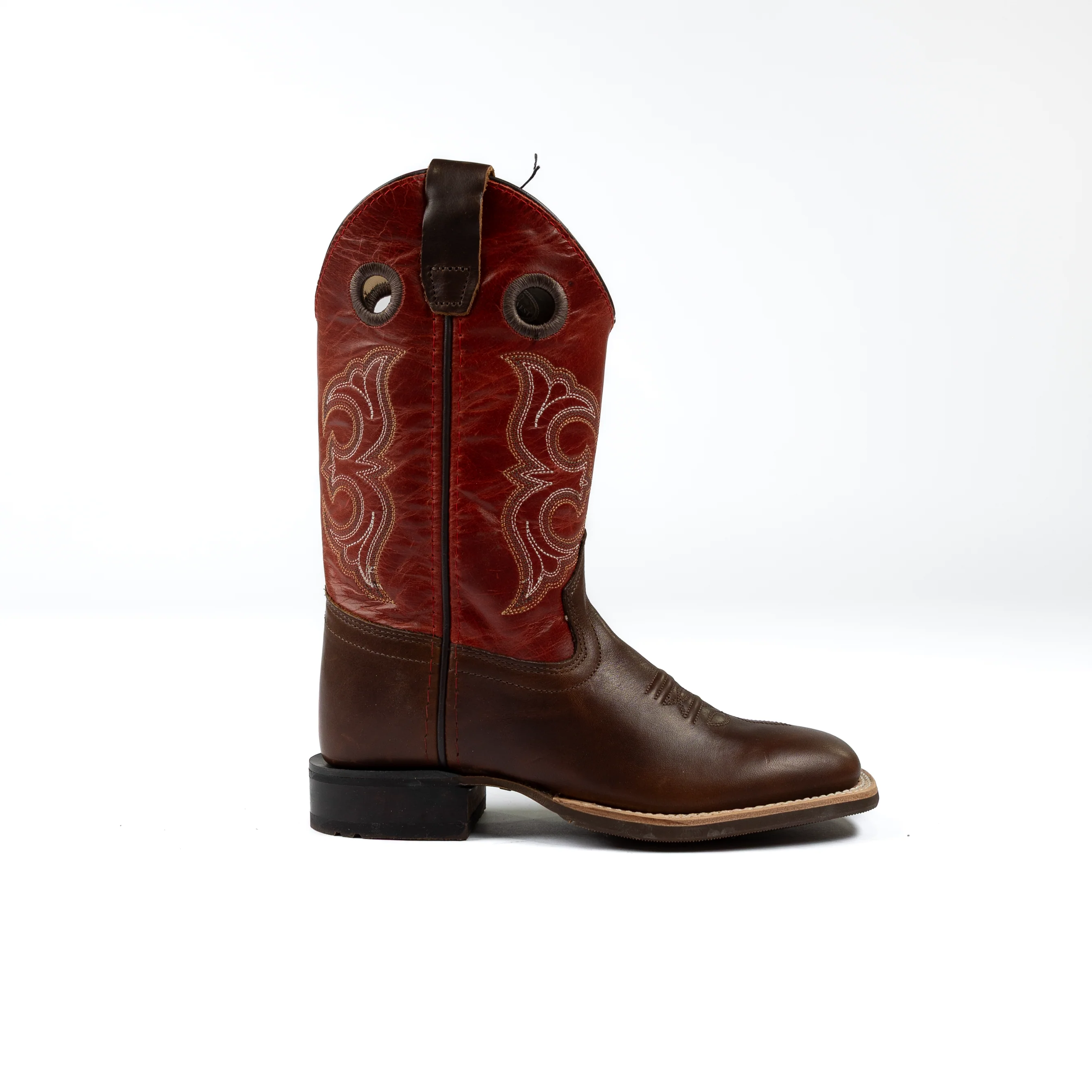 Boy's Old West Red Leather Broad Square Toe Boots BSY1999 - Image 3