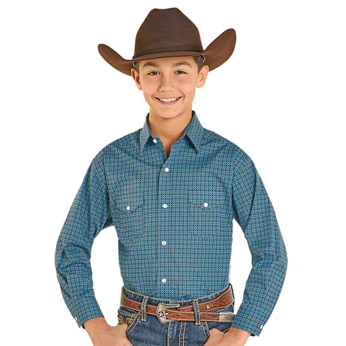 Boy's Panhandle Peacock Blue Snap Shirt RBN2S07592