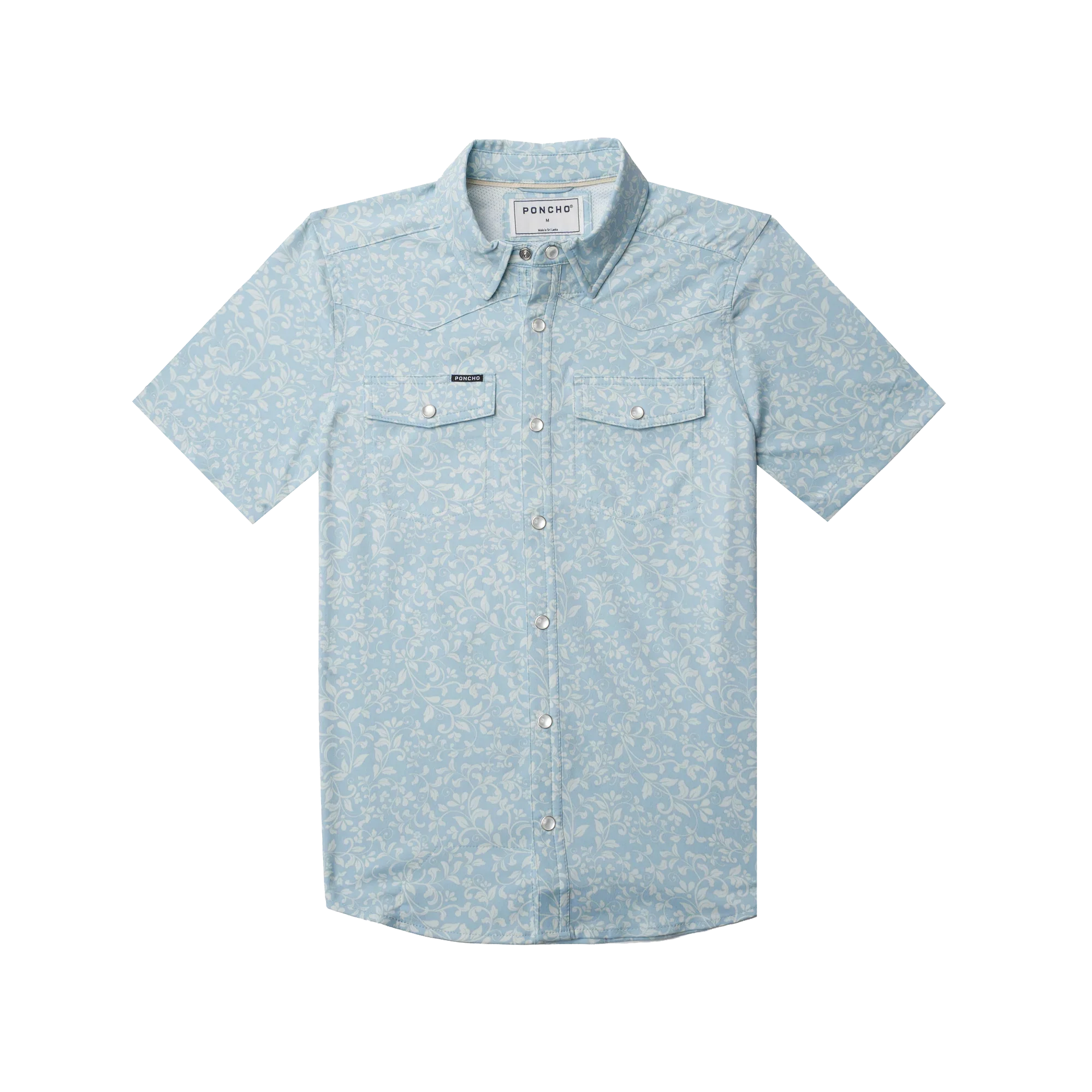 Boy's Poncho "The Alma" Blue Short Sleeve Floral Print Snap Shirt