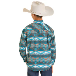 Boy's Rock and Roll Aztec Print Long Sleeve Snap BBN2S07152 - Image 2