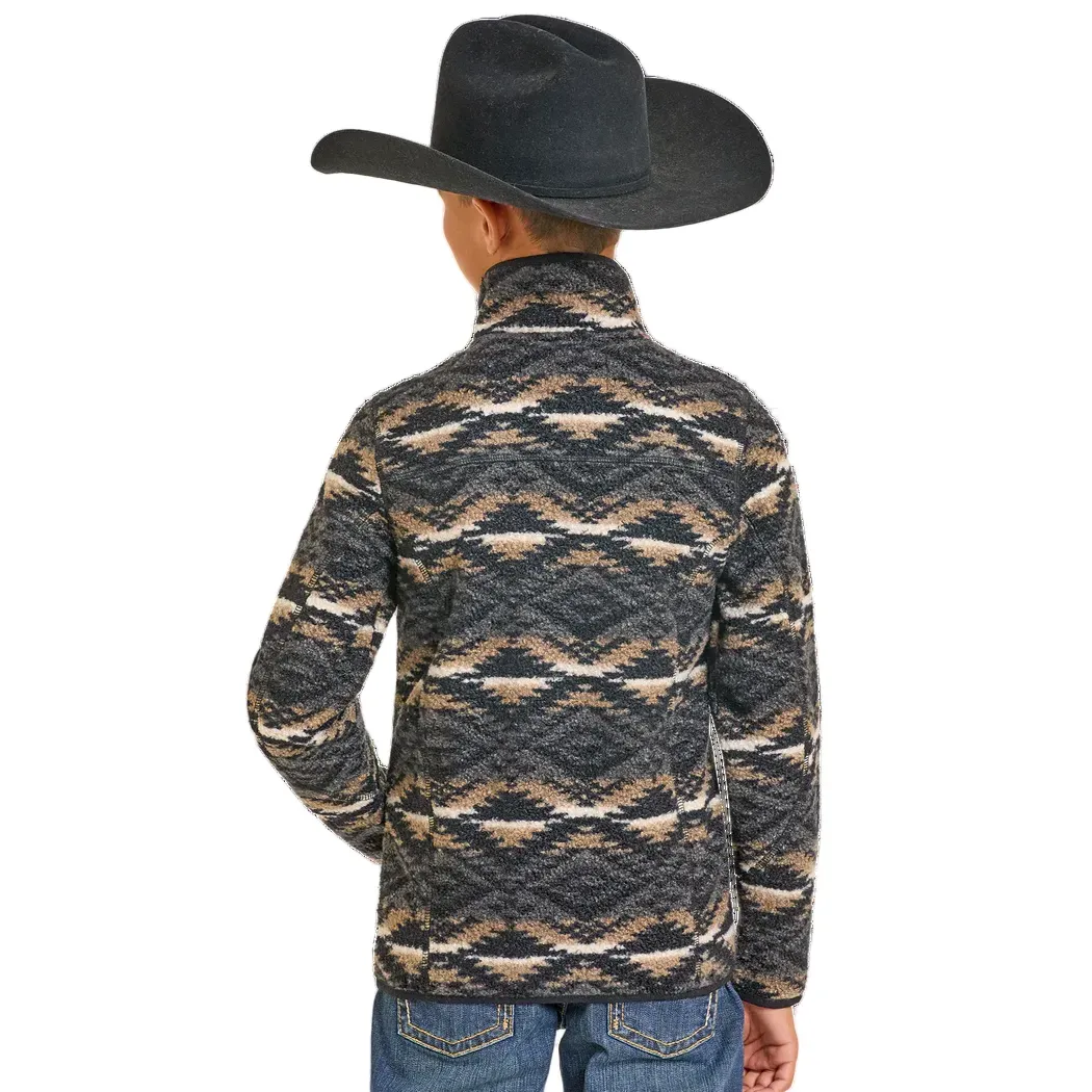 Boy's Rock and Roll Denim Black Aztec Print Fleece Pullover BB91C06750-01 - Image 2