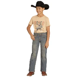 Boy's Rock and Roll Denim Medium Wash Ladder Stitch Embroidered Bootcut Denim Jeans BB0BD08049 - Image 2