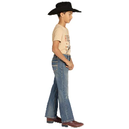Boy's Rock and Roll Denim Medium Wash Ladder Stitch Embroidered Bootcut Denim Jeans BB0BD08049 - Image 3
