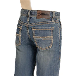 Boy's Rock and Roll Denim Medium Wash Ladder Stitch Embroidered Bootcut Denim Jeans BB0BD08049 - Image 4