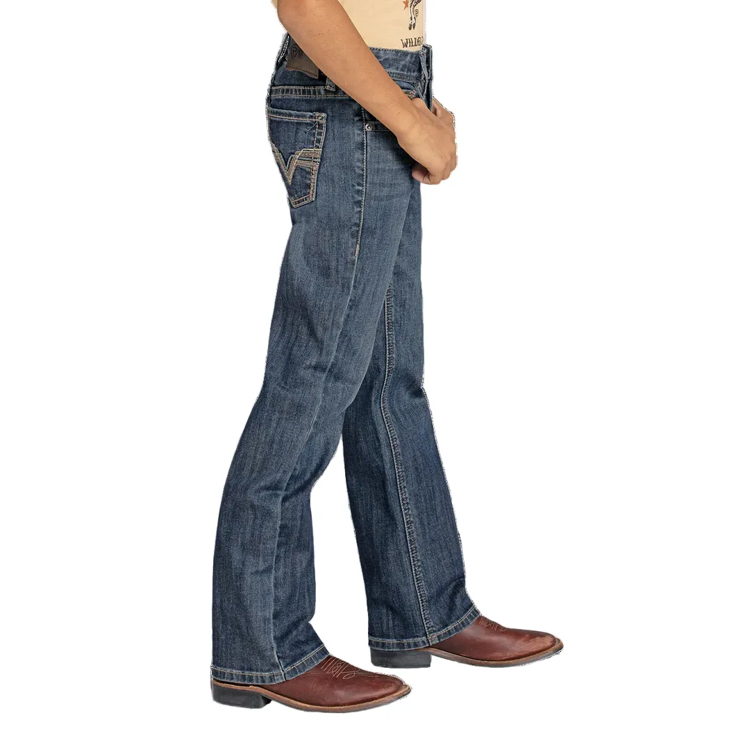Boy's Rock and Roll Denim Regular Fit Feather Stitch V Bootcut Jeans BB0BD08003 - Image 2