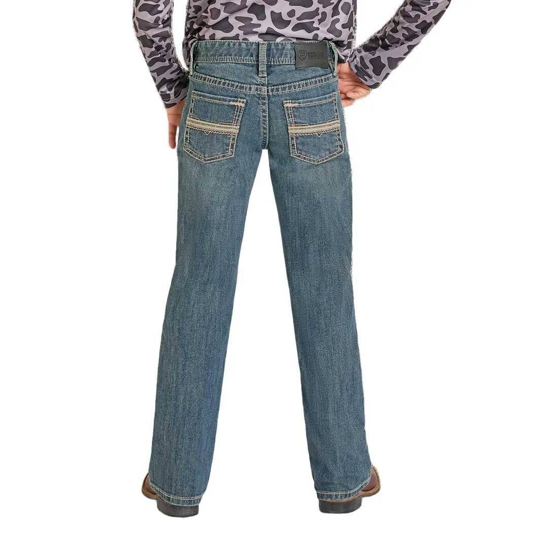 Boy's Rock and Roll Denim Regular Fit Pleather Stitch Bootcut Jeans BB0BD08052