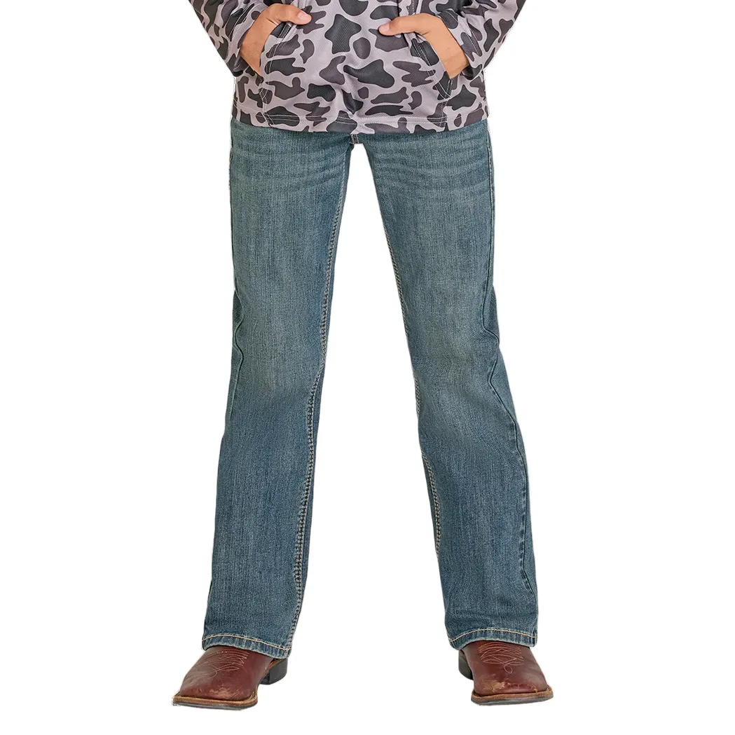 Boy's Rock and Roll Denim Regular Fit Pleather Stitch Bootcut Jeans BB0BD08052 - Image 3