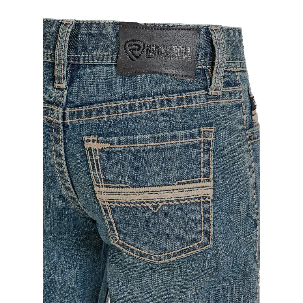 Boy's Rock and Roll Denim Regular Fit Pleather Stitch Bootcut Jeans BB0BD08052 - Image 4