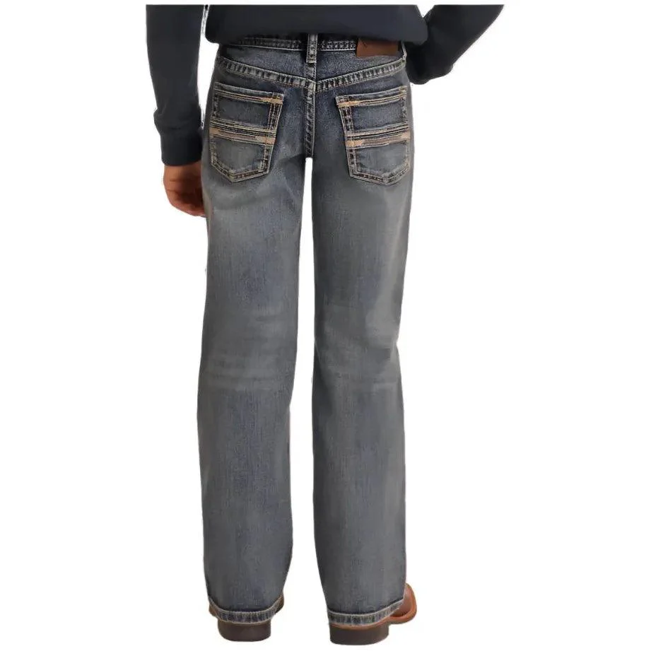 Boy's Rock and Roll Denim Regular Fit Rope Stitch Embroidered Bootcut Jeans BB0BD05592 - Image 2