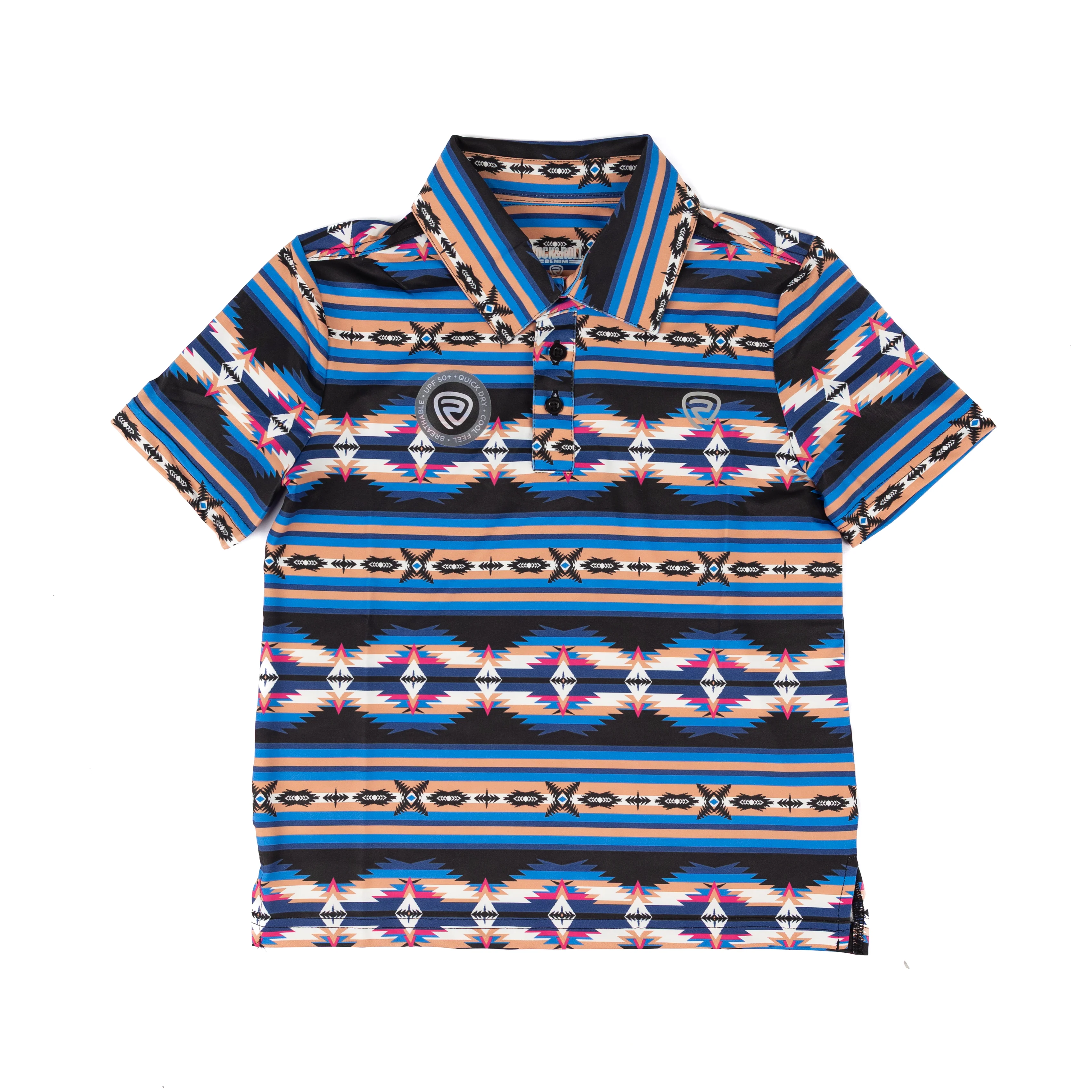 Boy's Rock and Roll Royal Blue Aztec Print Polo BB51T08722