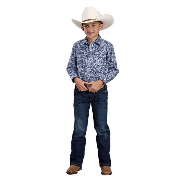 Boy's Roper Long Sleeve Blue Amarillo All Over Print Snap Shirt 03-030-0225-4050 - Image 3