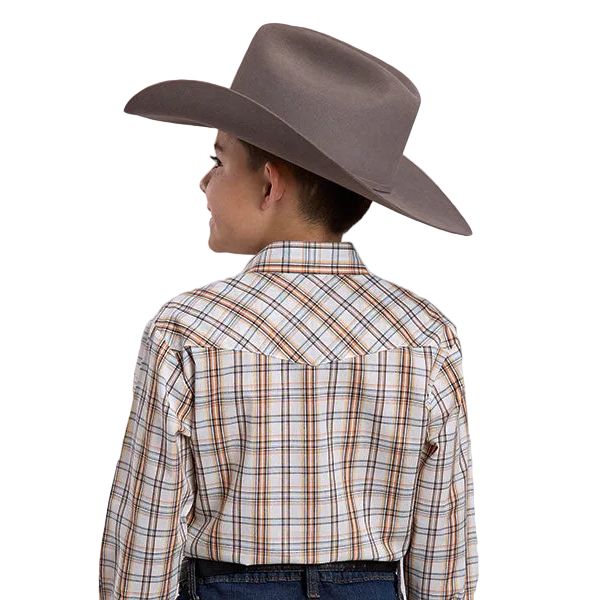 Boy's Roper Long Sleeve Cream and Orange Woven Plaid Snap Shirt 01-030-0101-2024 - Image 3