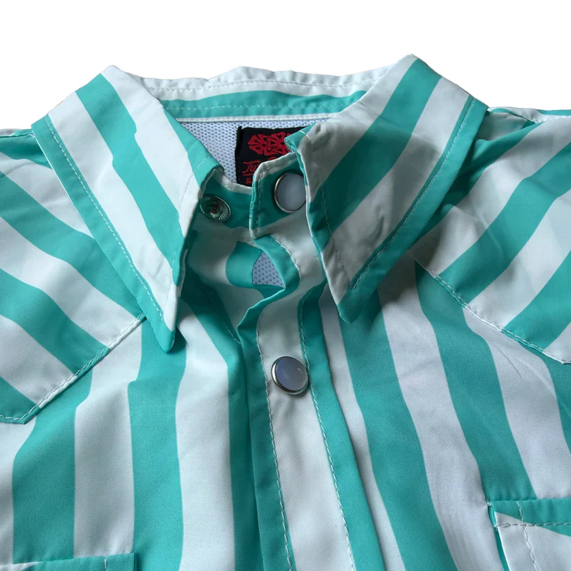 Boy's Toddler 2 Rowels Ranch Turquoise and White Long Sleeve Performance Snap Shirt - Image 3