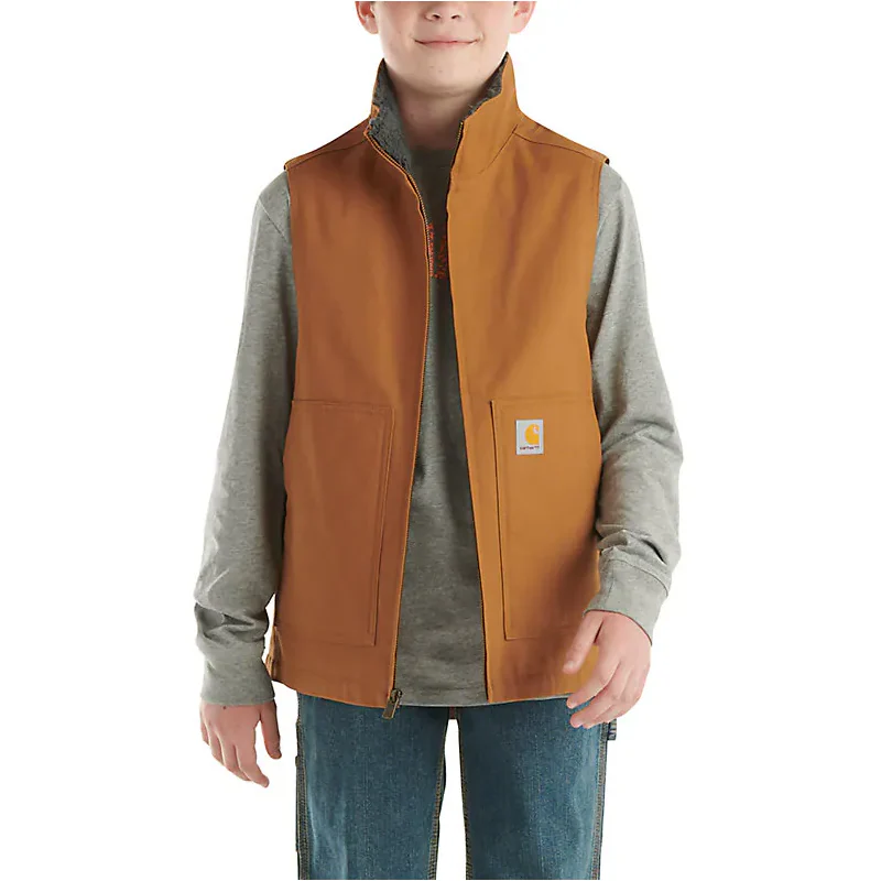 Children's Carhartt Brown Zip-Front Canvas Sherpa Lined Vest CR8110-D15-CU6