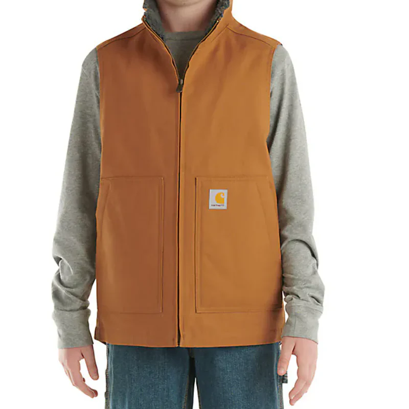 Children's Carhartt Brown Zip-Front Canvas Sherpa Lined Vest CR8110-D15-CU6 - Image 3