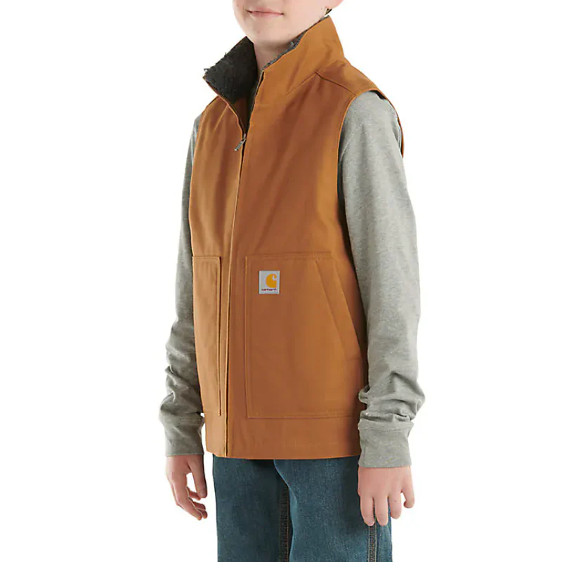 Children's Carhartt Brown Zip-Front Canvas Sherpa Lined Vest CR8110-D15-CU6 - Image 4