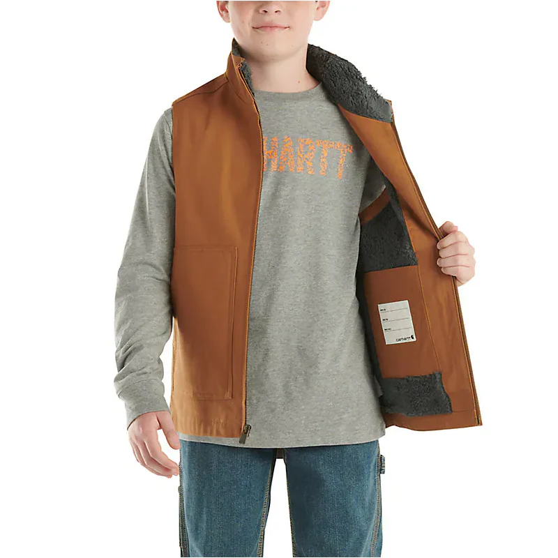 Children's Carhartt Brown Zip-Front Canvas Sherpa Lined Vest CR8110-D15-CU6 - Image 5