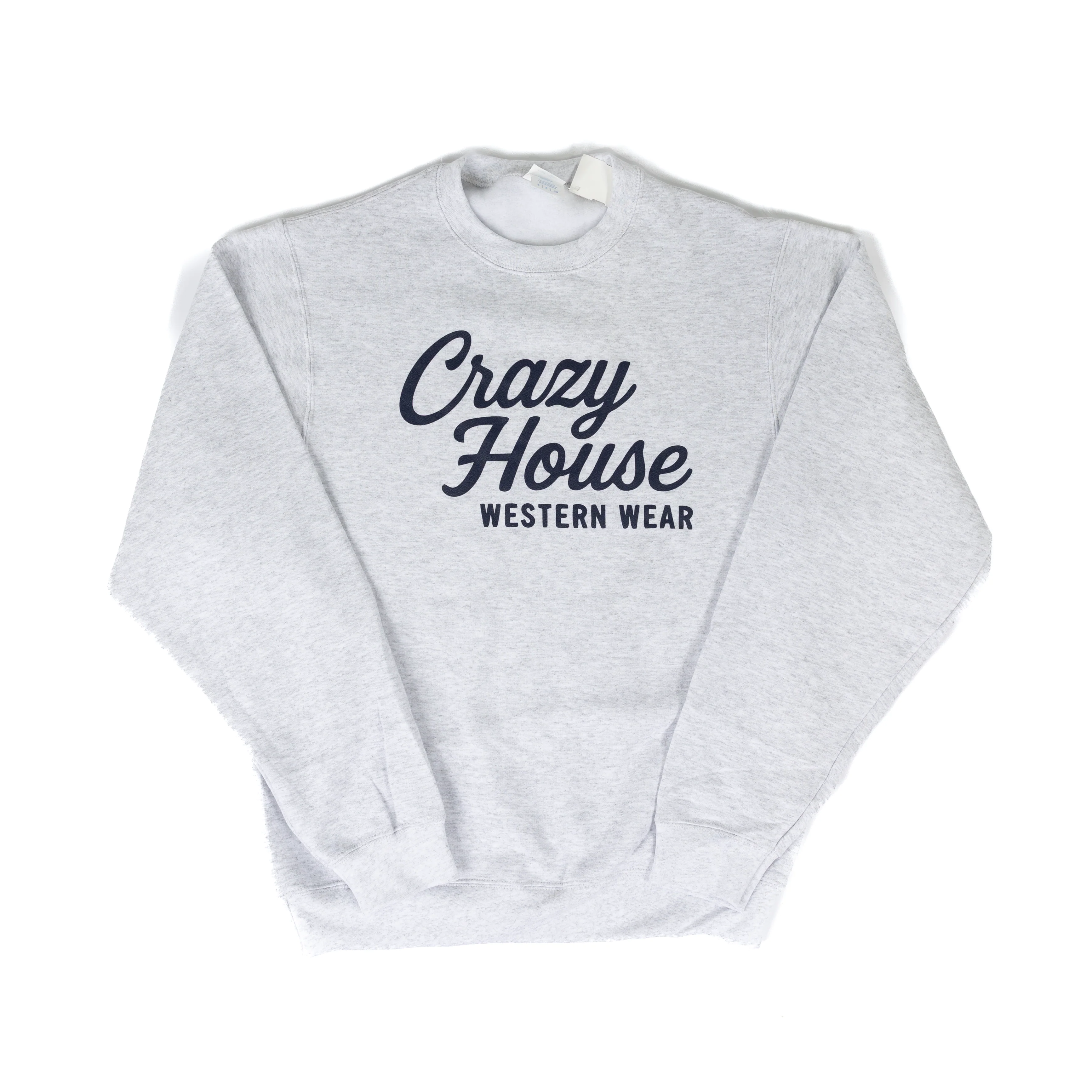 Crazy House Ash Gray Crewneck with Navy Print
