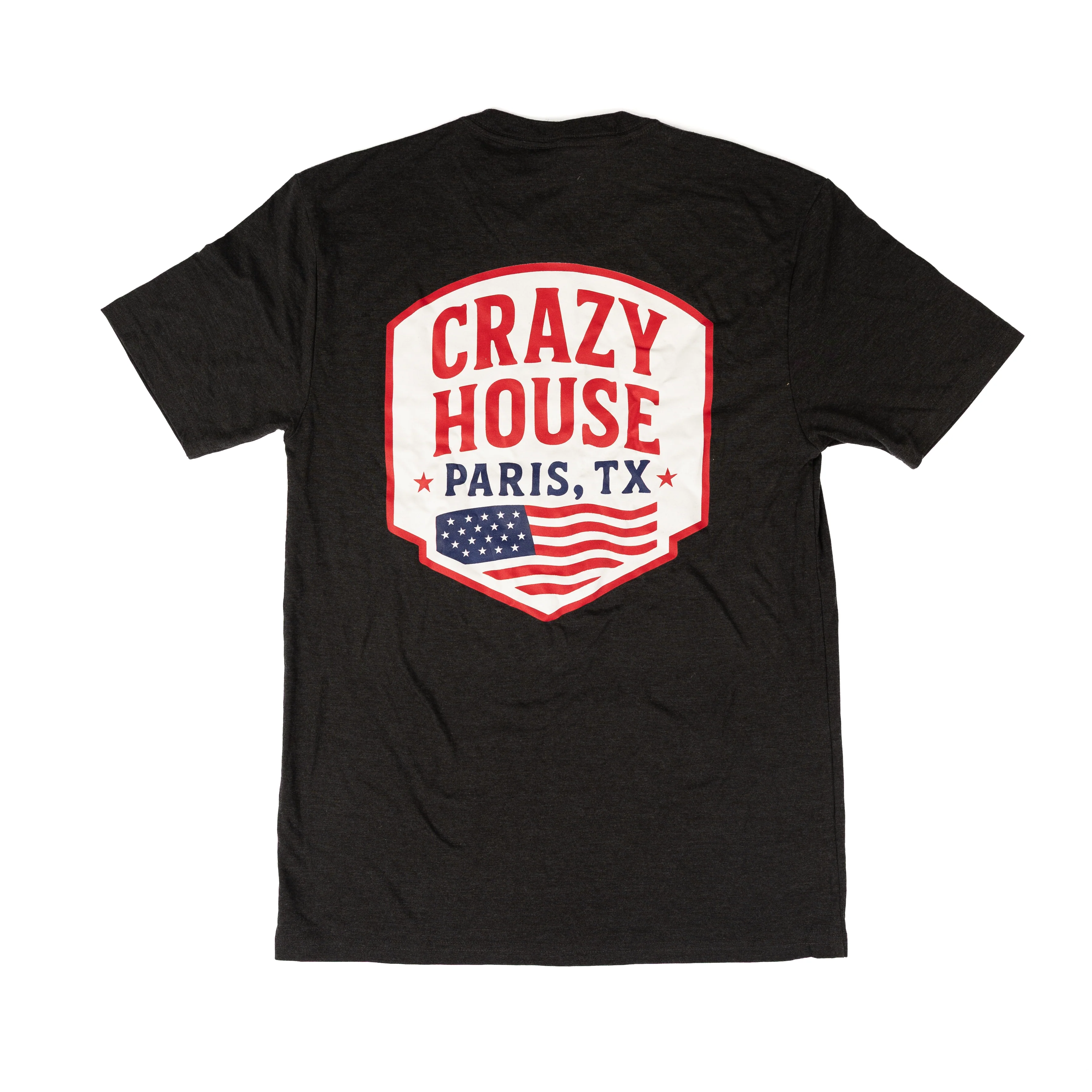 Crazy House Black T-shirt with American Flag