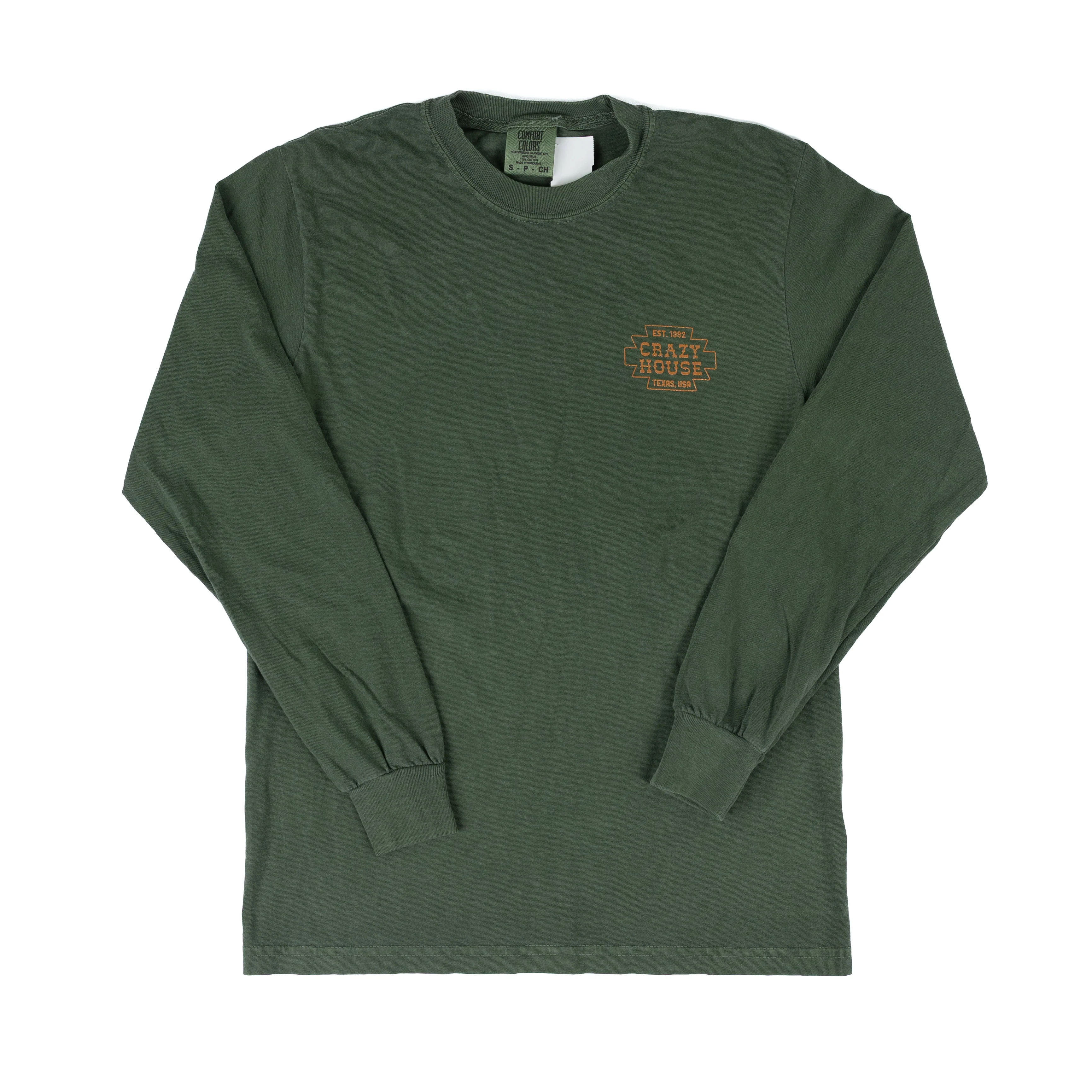 Crazy House Long Sleeve Shirt Green with Orange Aztec Print - Image 2