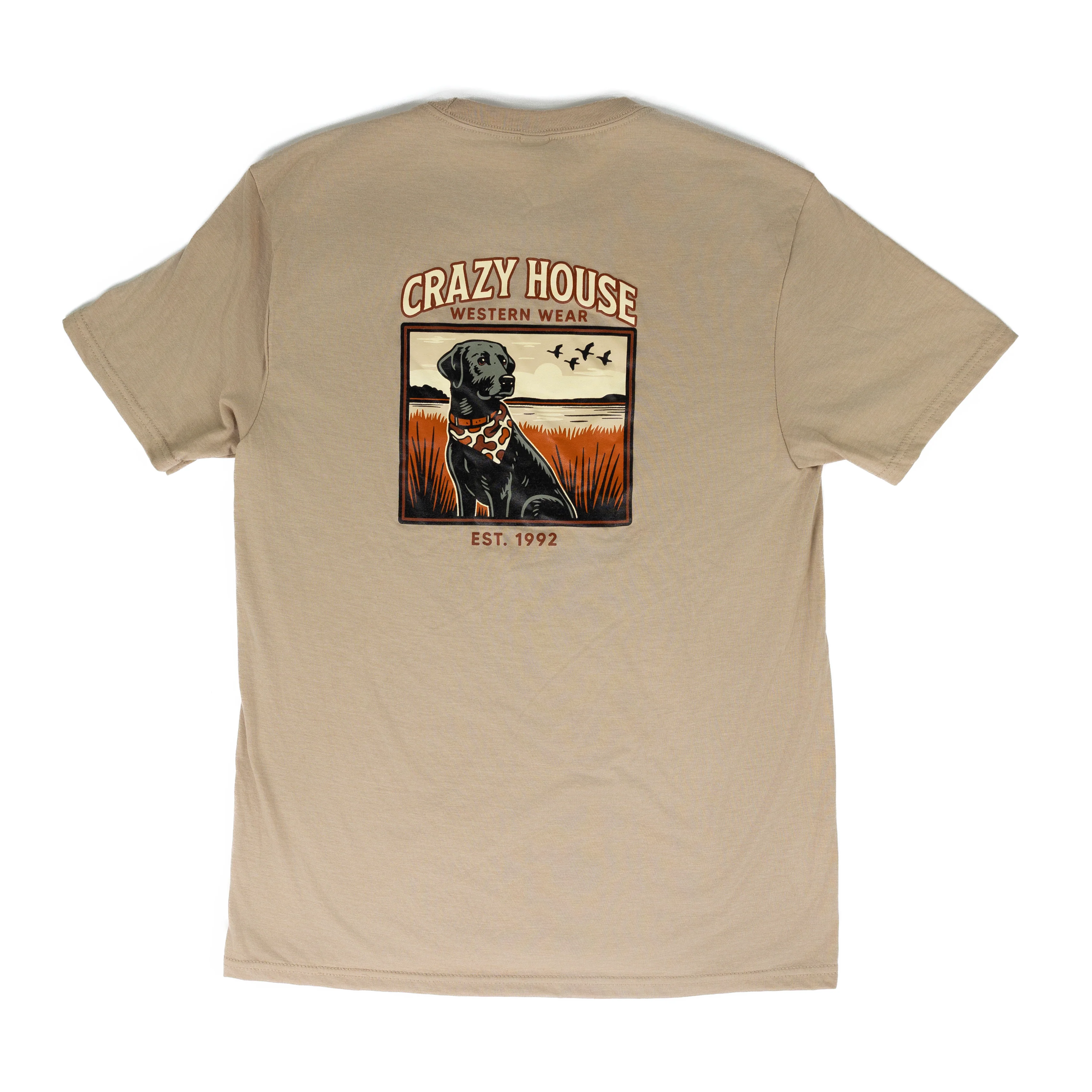 Crazy House Tan T-shirt with Lab in Frame