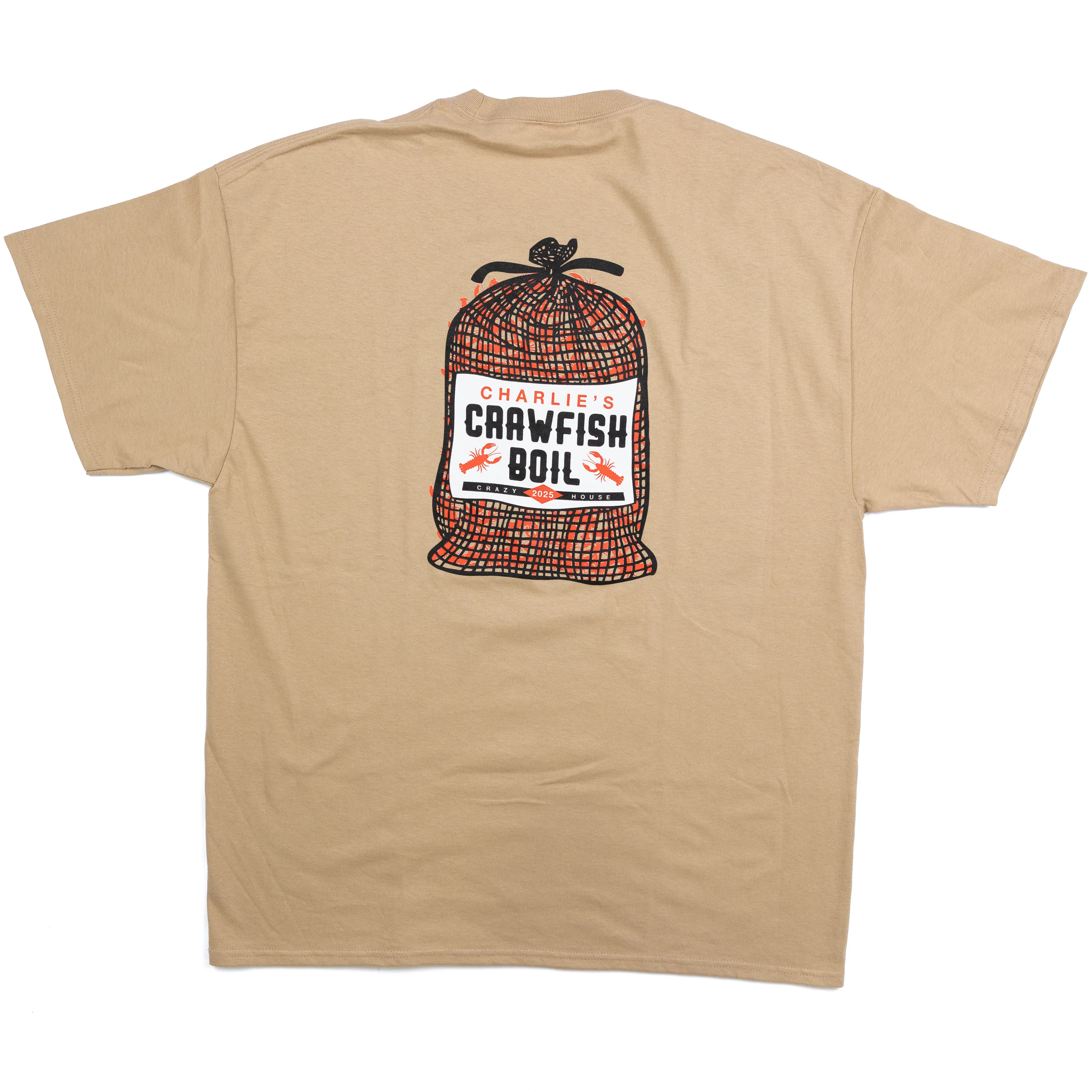 Crazy House Tan "Charlies Crawfish Boil" T-shirt