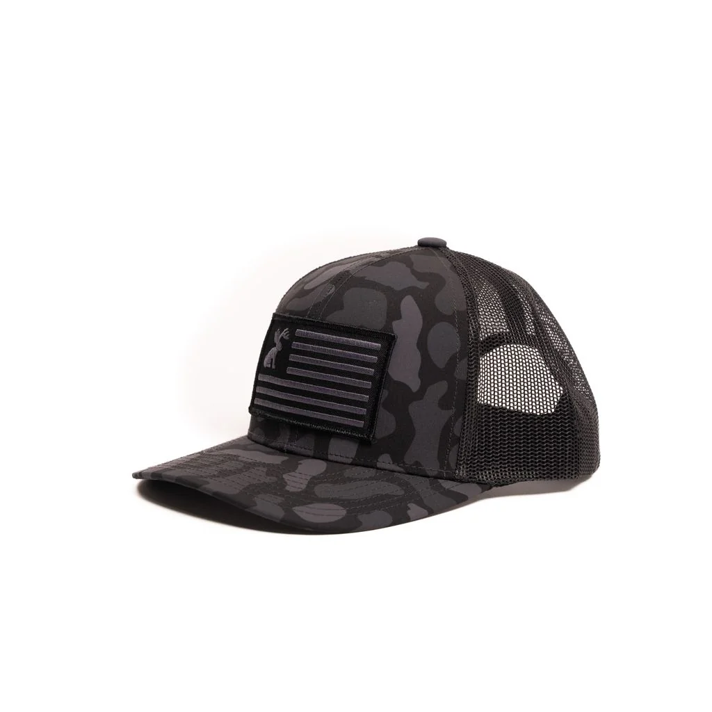 Crazy House Black Duck Camo Jackalope Flag Snapback Cap - Image 2