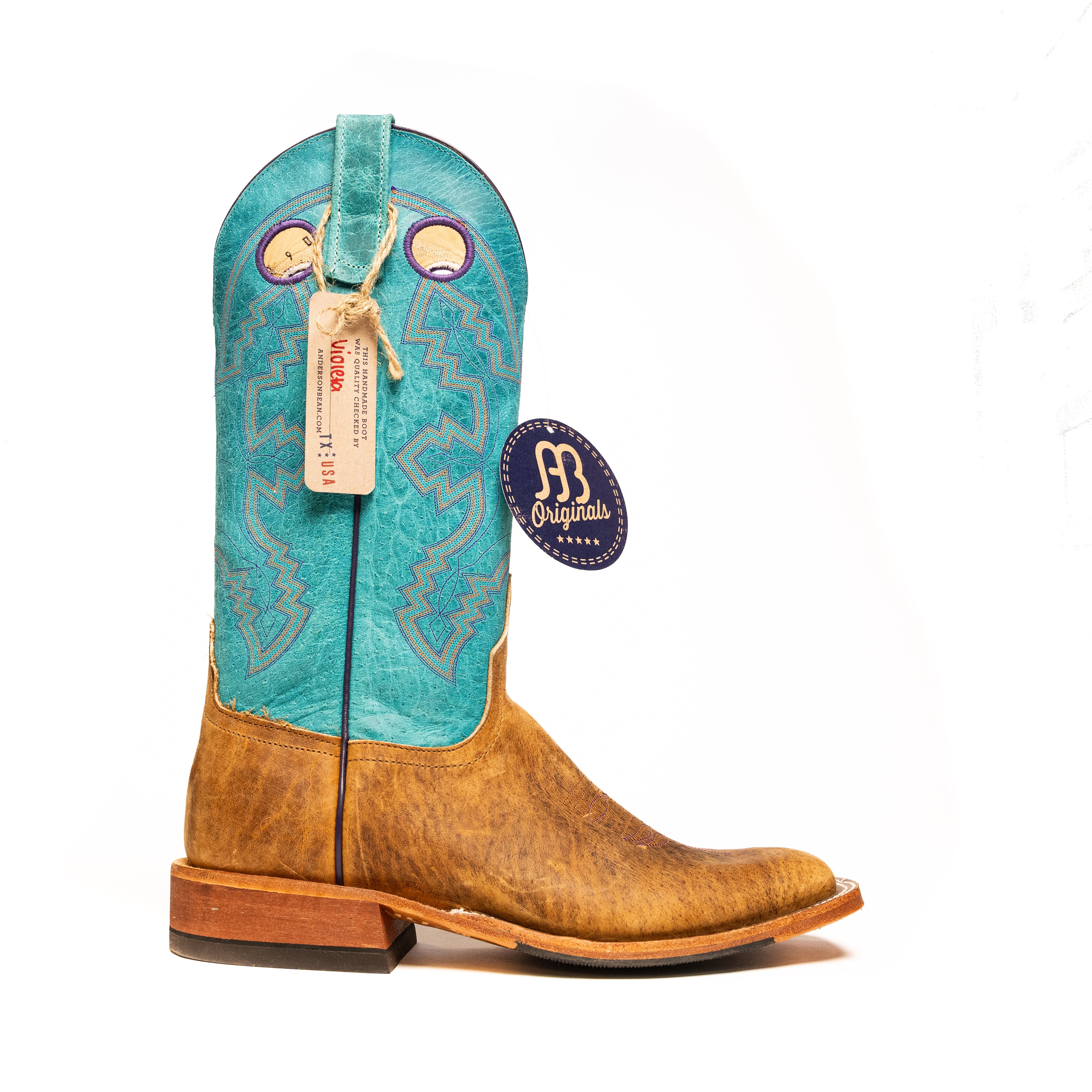 Anderson Bean Tan Distressed Bison Square Toe Boots - Image 3