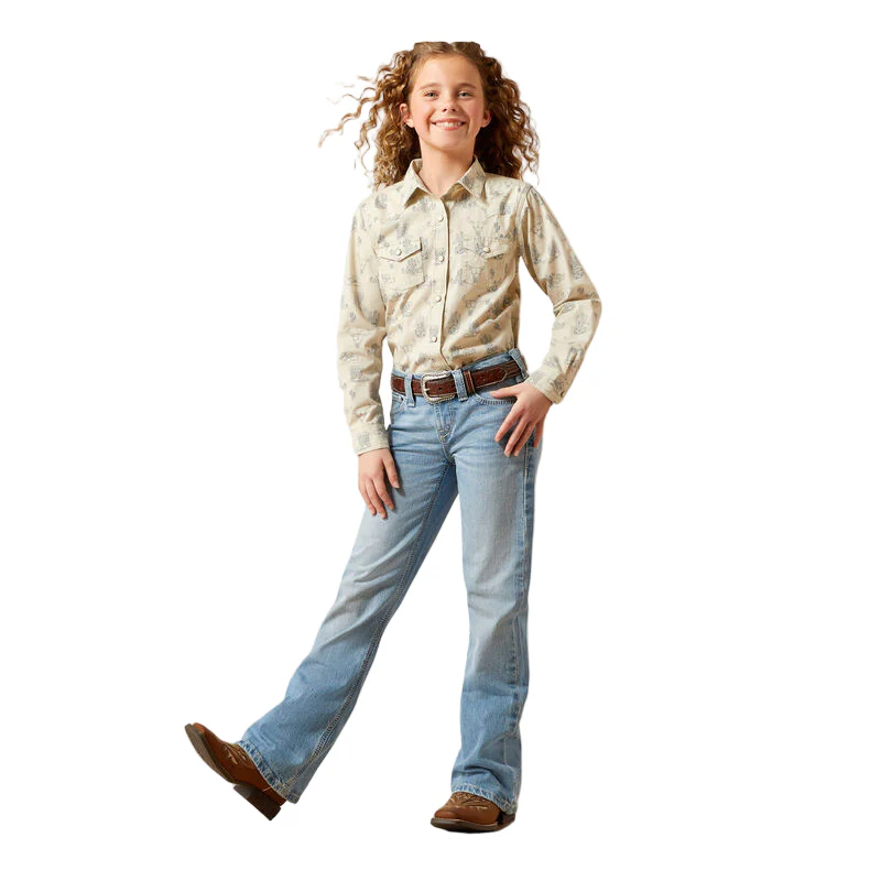Girl's Ariat Beige Mila Snap Shirt 10065863 - Image 3
