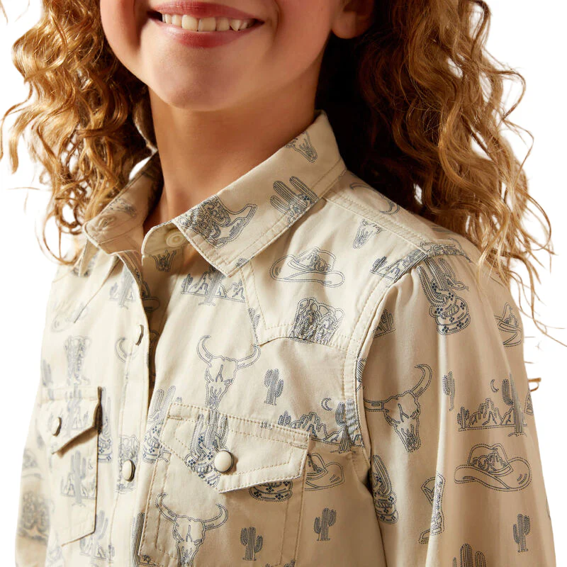 Girl's Ariat Beige Mila Snap Shirt 10065863 - Image 4
