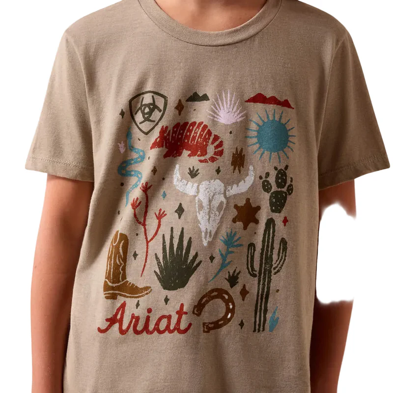 Girl's Ariat Tan Western Collage T-shirt 10078385 - Image 4