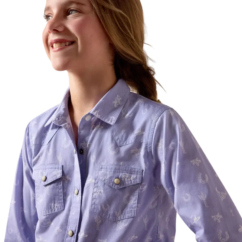 Girl's Ariat Western Lavender Western Motifs Shirt 10073448 - Image 4