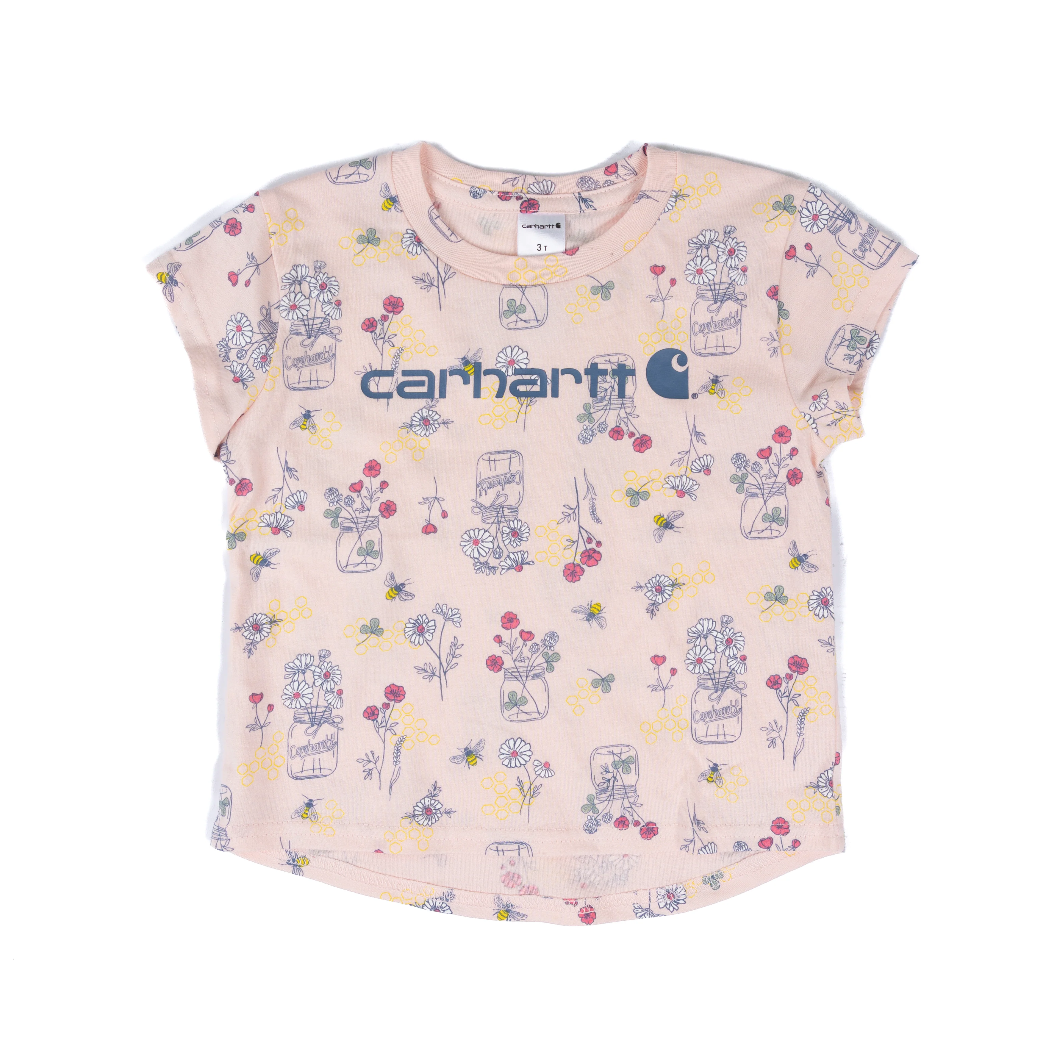 Girl's Carhartt Light Wash Bee Print Shortall 2 Piece Set CG9969-N108 - Image 4